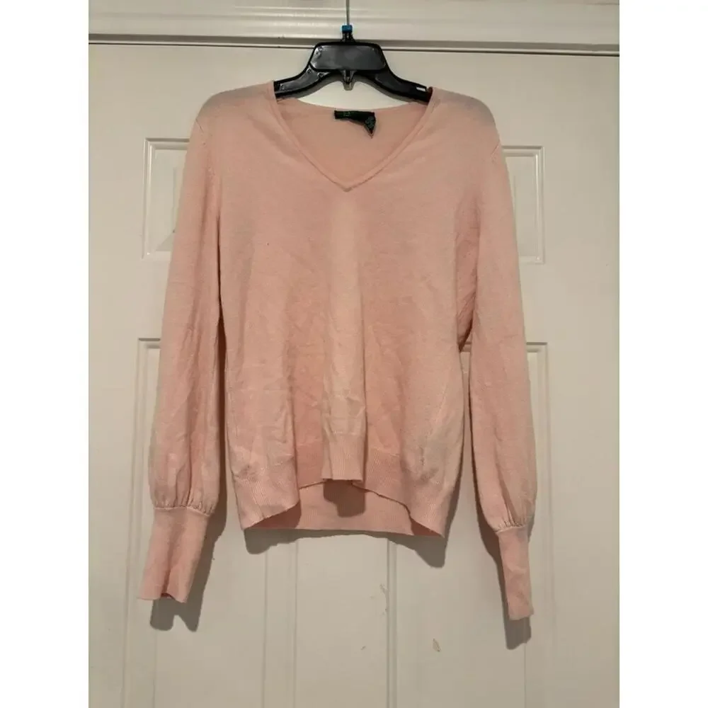 Women's Ralph Lauren sz L pink sweater SMALL‎ HOLE INSIDE ARM #1247